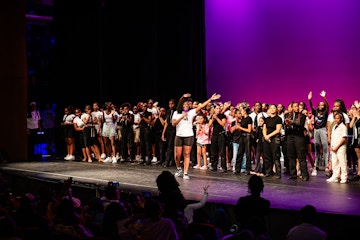 Group standing on stage Group standing on stage